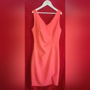 EUC Laundry By Shelli Segal Hot Coral Mini Dress With Side Ruching & Slit